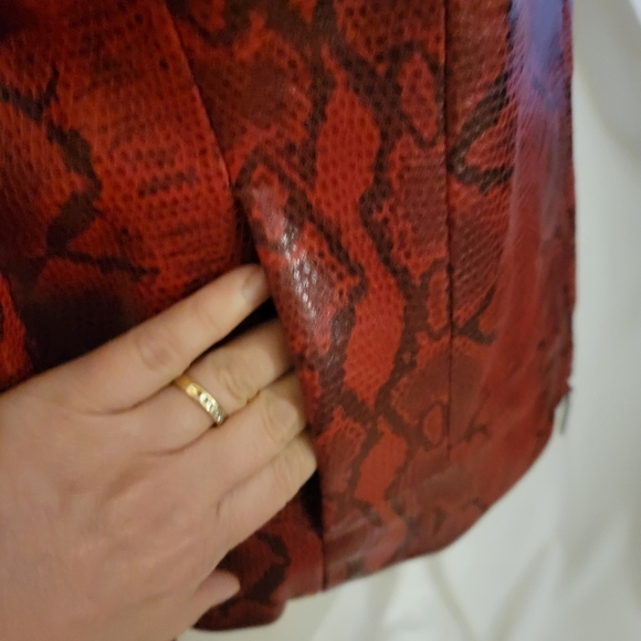 Siena Studio Red Snakeskin Paterned Leather Jacket Size Medium - Picture 6 of 11